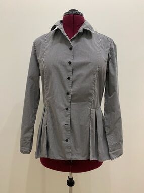 Women's Black and White Striped Button-Down Shirt